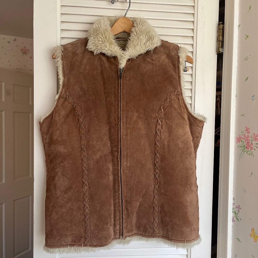 Ruff Hewn Vintage Suede Leather and Sherpa Vest Size L - Picture 10 of 10